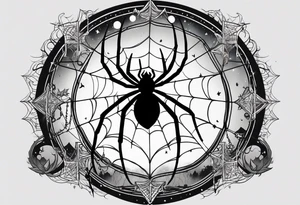 spider shooting web with his back connecting to  under moon not inside the moon tattoo idea