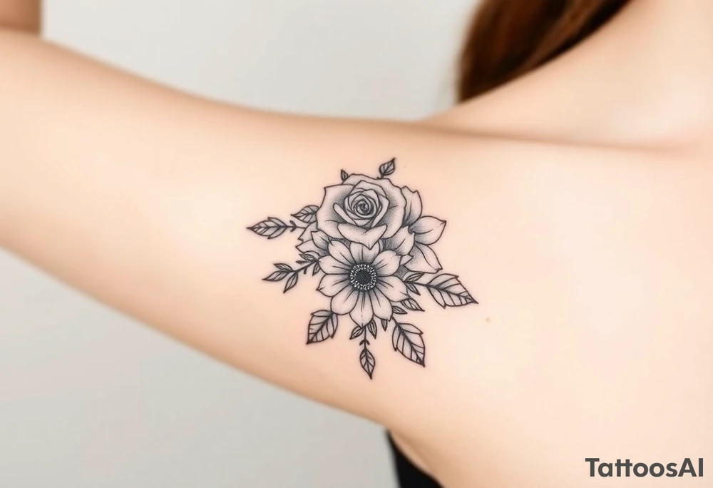 Rose and Chrysanthemum bouquet tattoo tattoo idea
