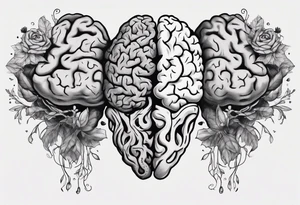 Left half human brain and right half human heart tattoo idea