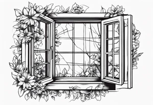 Broken window, flowers, beauty, look into my eyes tattoo idea