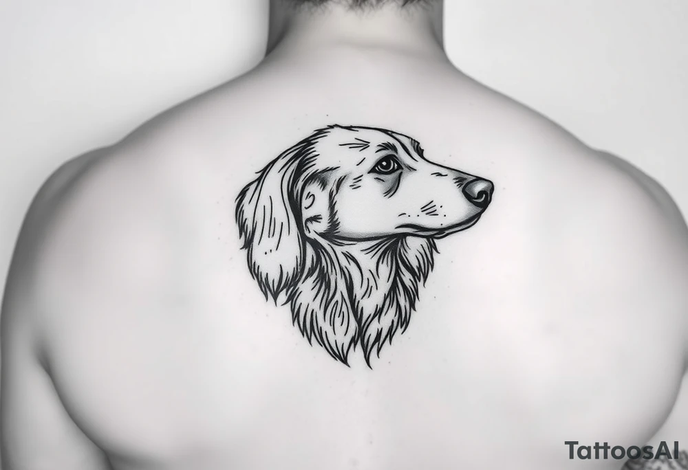 Outline sketch of a long haired dachshund head without eyes just the outline tattoo idea