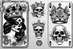 santa la muerta with money and crown
on card tattoo idea