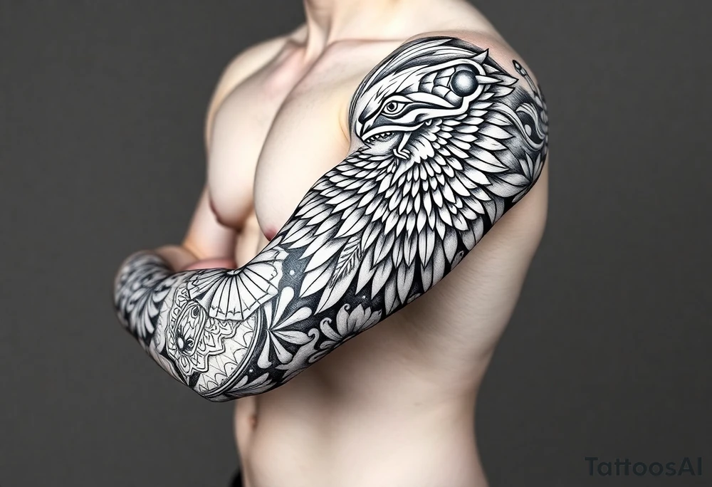 Egyptian theme . Add more elements. I have Egyptian symbols also so I want to connect them tattoo idea