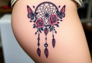 Dreamcatcher roses and butterflies tattoo idea