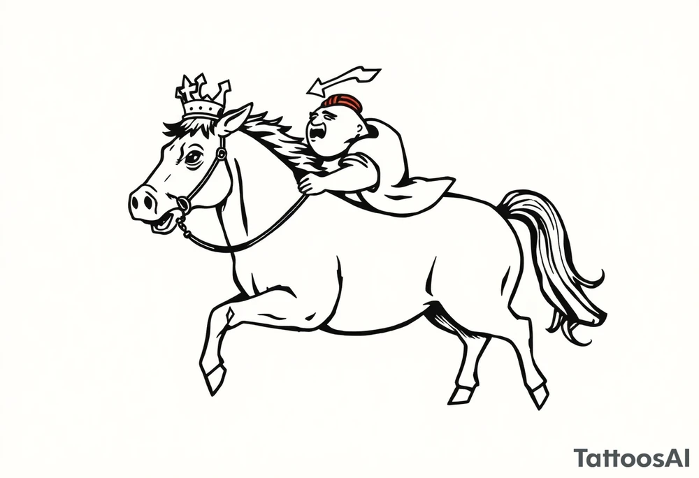 king fat pig in a battle with a horse tattoo idea