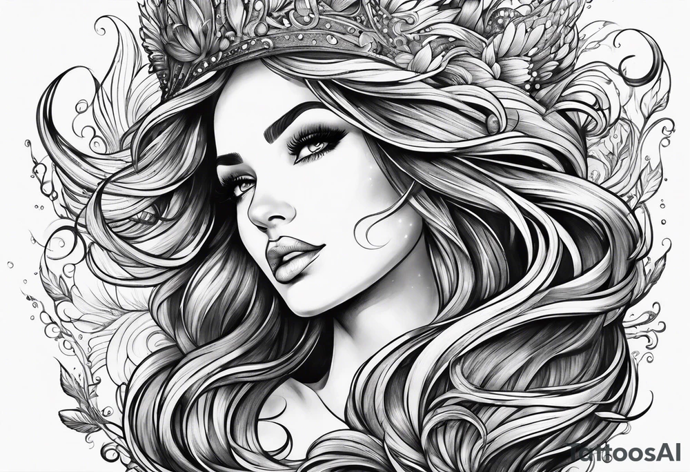 Wildly flowing mermaid hair tattoo idea