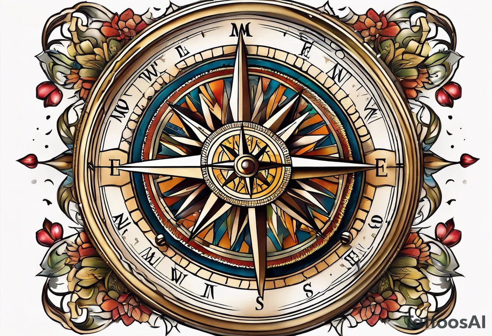 vintage compass tattoo idea