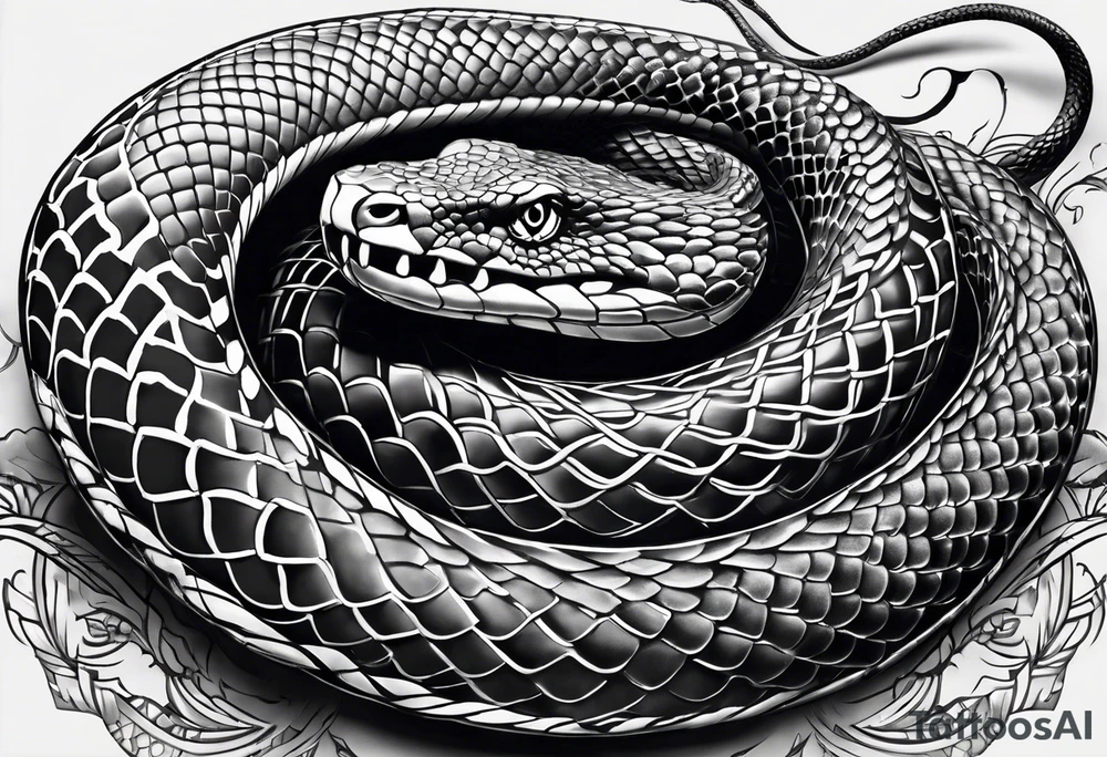 Snake tattoo for placement down along the spine with the head positioned at the bottom in japanese style to symbolise a journey of healing and transformation with reference to ying yang tattoo idea