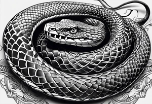 Snake tattoo for placement down along the spine with the head positioned at the bottom in japanese style to symbolise a journey of healing and transformation with reference to ying yang tattoo idea