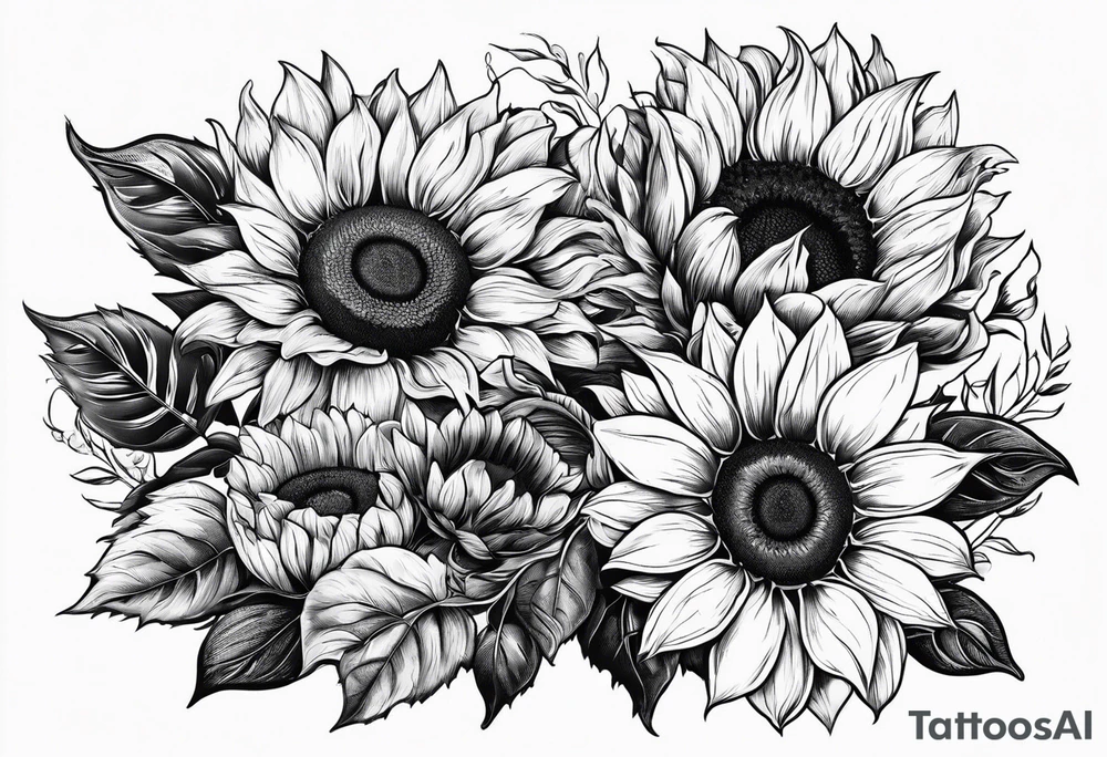 stamp  and sunflowers inside tattoo idea
