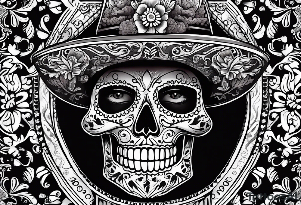 Mexico day of dead  rectangle  man skeleton tattoo idea