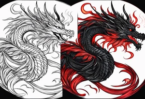 Black dragon. Red Lycoris radiata. Lightning. No background. Arm or Shoulder. tattoo idea