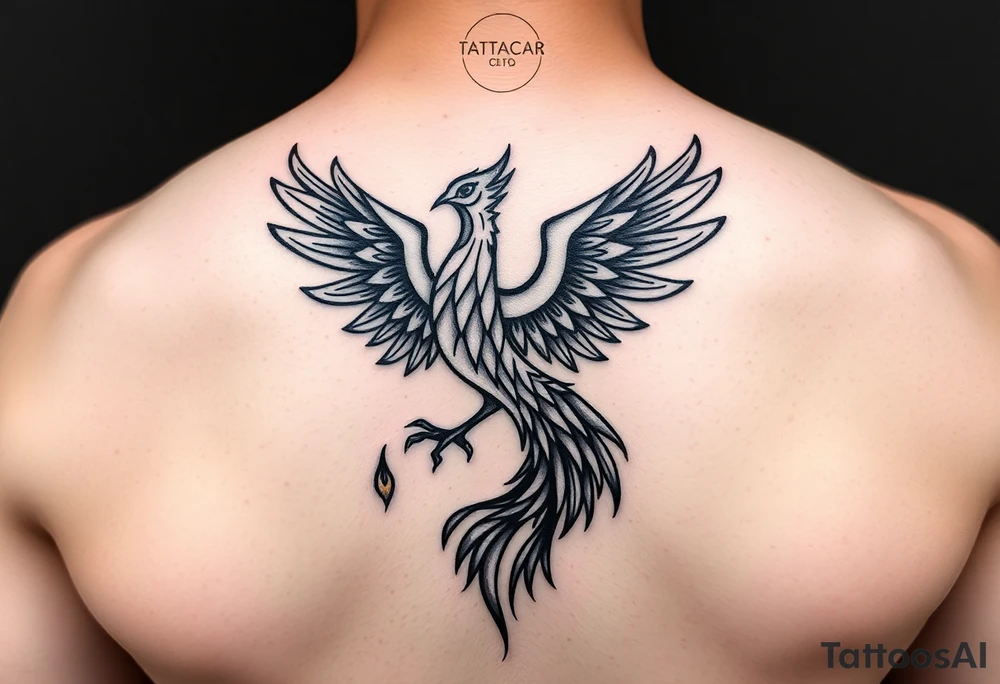 magnificent phoenix rising from golden flames with trailing embers tattoo idea