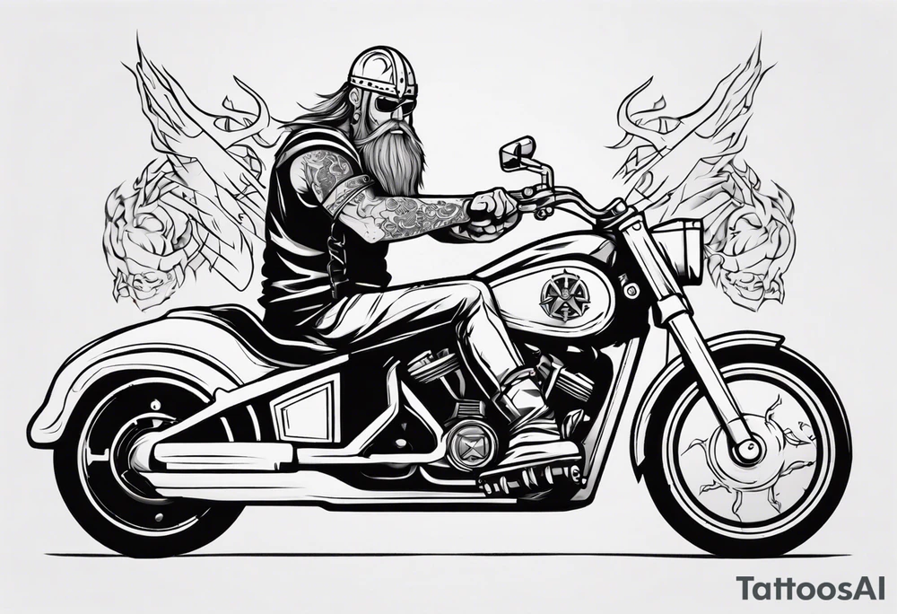 Motorcycle front view with viking tattoo idea