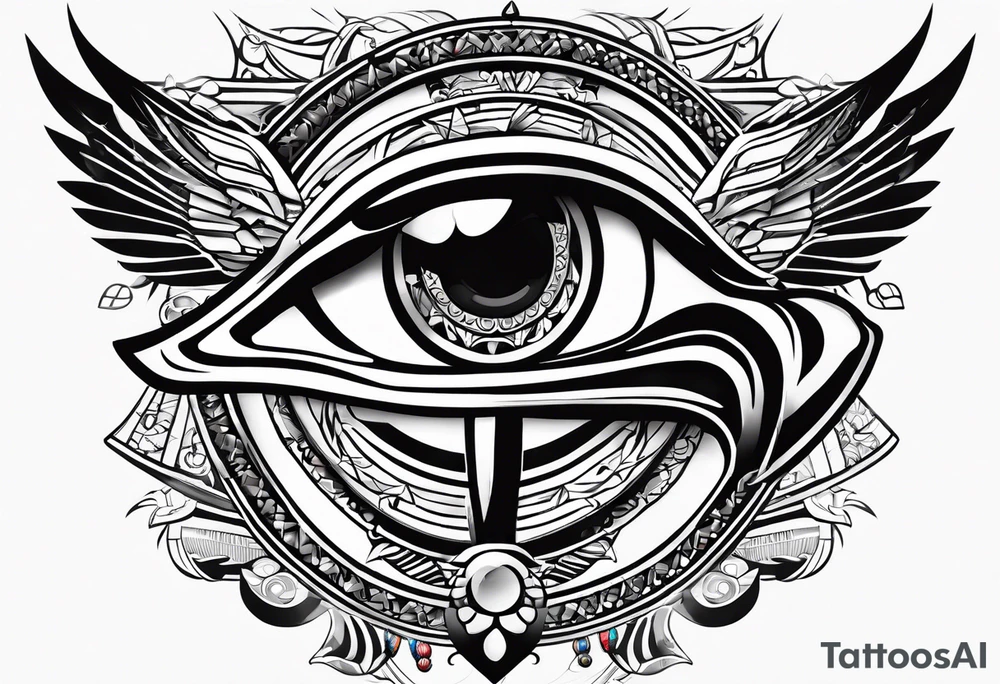 Œil de Horus avec décor thème égyptien tout autour tattoo idea