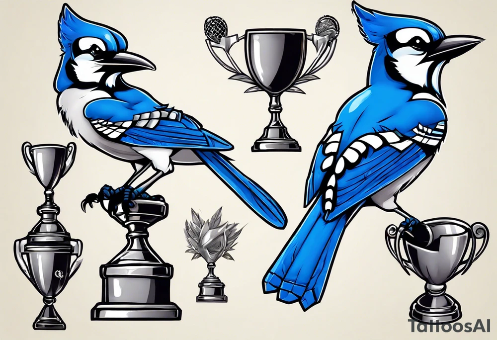 bluejay with cricket trophy tattoo idea