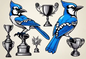 bluejay with cricket trophy tattoo idea
