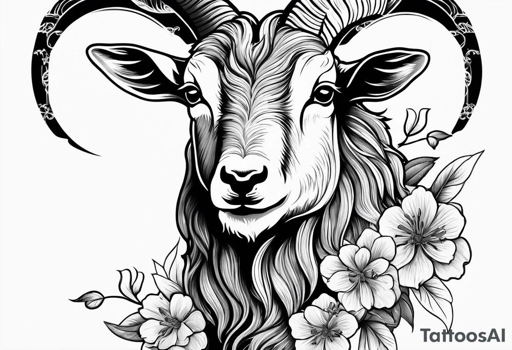 goat tattoo with japanese clouds tattoo idea