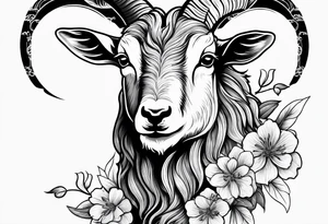 goat tattoo with japanese clouds tattoo idea