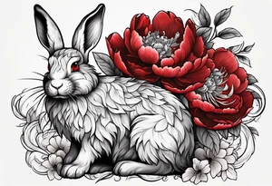 Red peony with pearl necklace and a rabbit tattoo idea
