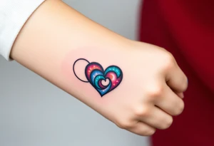 Fully depicted infinity symbol with a heart made of swirling galaxy patterns at its end tattoo idea