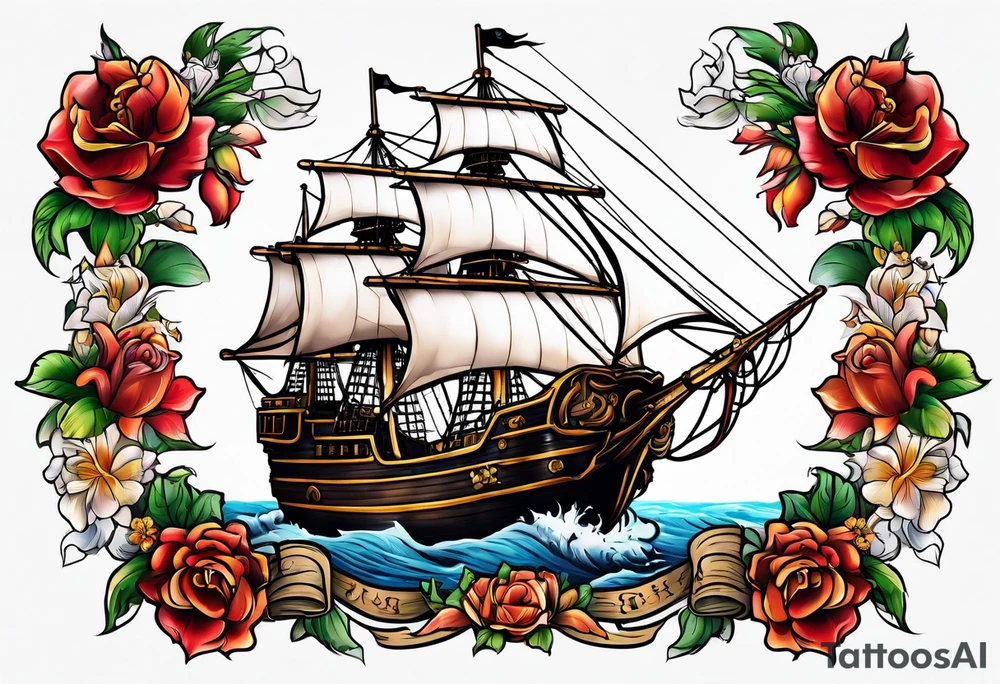Ship pirate, flower tattoo idea