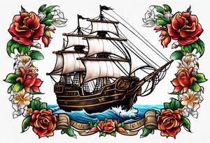 Ship pirate, flower tattoo idea