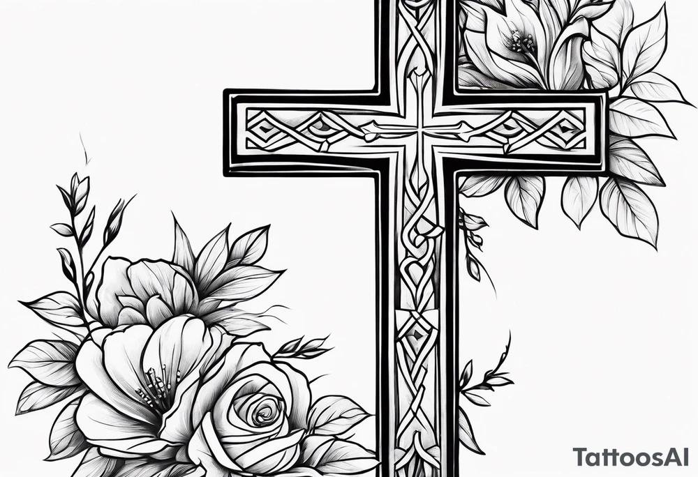 Cross, simple, Flowers, In God we trust tattoo idea