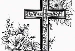 Cross, simple, Flowers, In God we trust tattoo idea