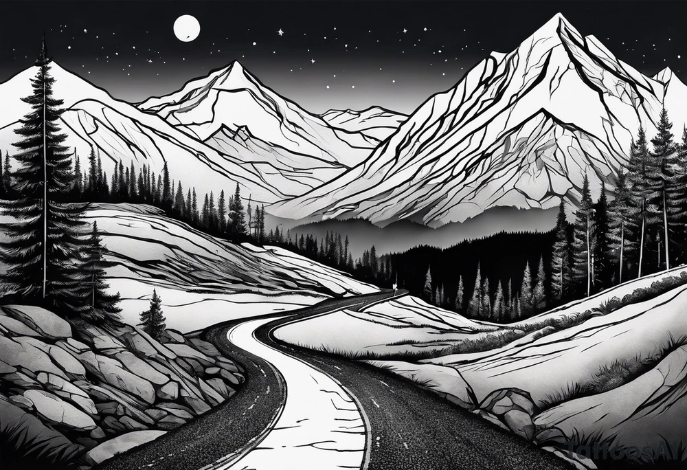 road into mountain tattoo idea