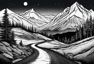 road into mountain tattoo idea