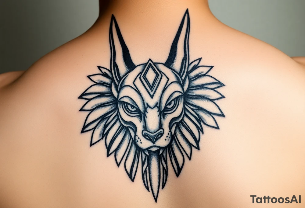 powerful majestic muscle anubis Egyptian god face without eyes tattoo idea