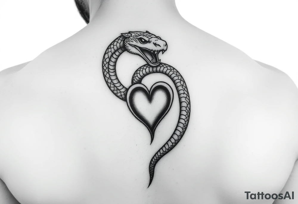 un piccola spirale a serpente con un cuore che và tatuata nella parte della scapola davanti tattoo idea