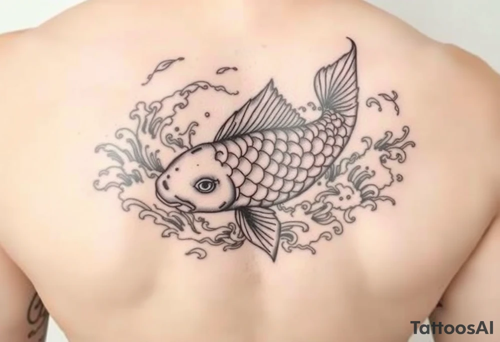 traditional koi fish swimming upstream through turbulent waves tattoo idea