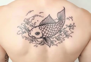 traditional koi fish swimming upstream through turbulent waves tattoo idea