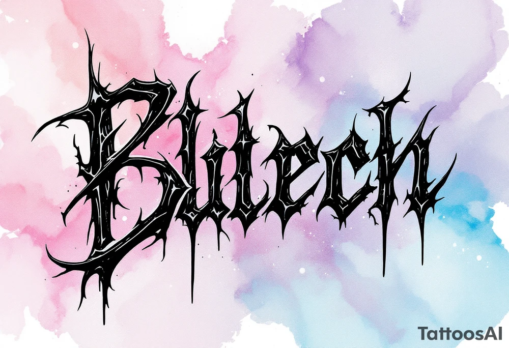 Black ink lettering with a watercolor background blending soft pink, lavender, and sky blue. tattoo idea