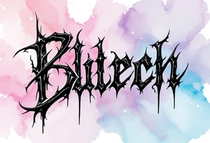 Black ink lettering with a watercolor background blending soft pink, lavender, and sky blue. tattoo idea