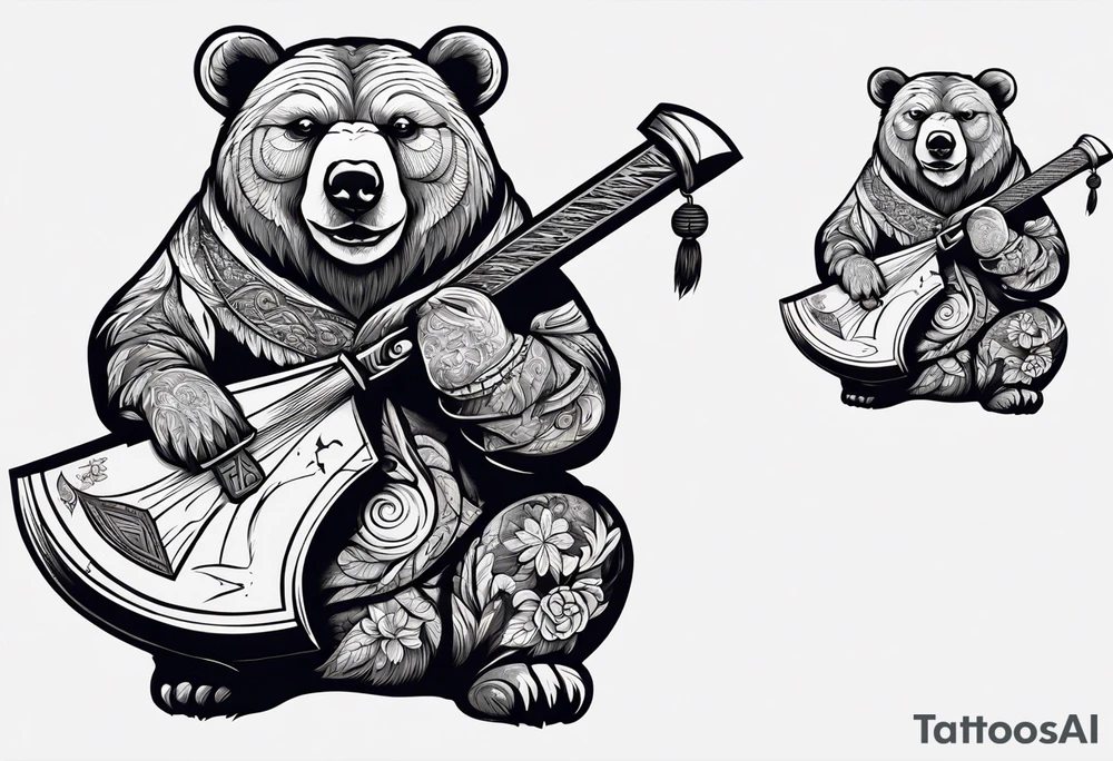 anthropomorphic bear with a two-handed ax tattoo idea