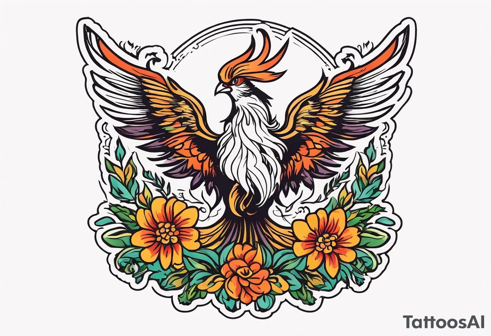 phoenix rising

old school vintage simple traditional design surrounded by vintage flowers


bold color simple tattoo idea