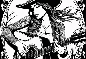 Acoustic Guitar cowgirl by a campfire tattoo idea