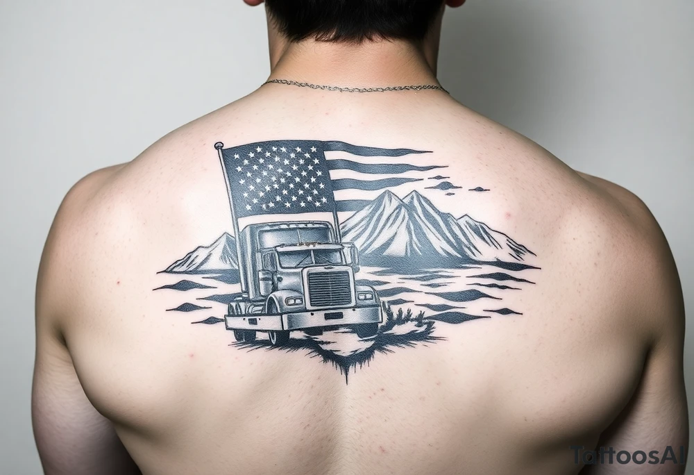 Masculin, American flag, country, mountains, wildlife, nature, racing , father of 4 trucks blue collar sleeve tattoo idea