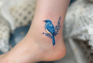 Blue bird coverup in a floral mirror frame tattoo idea