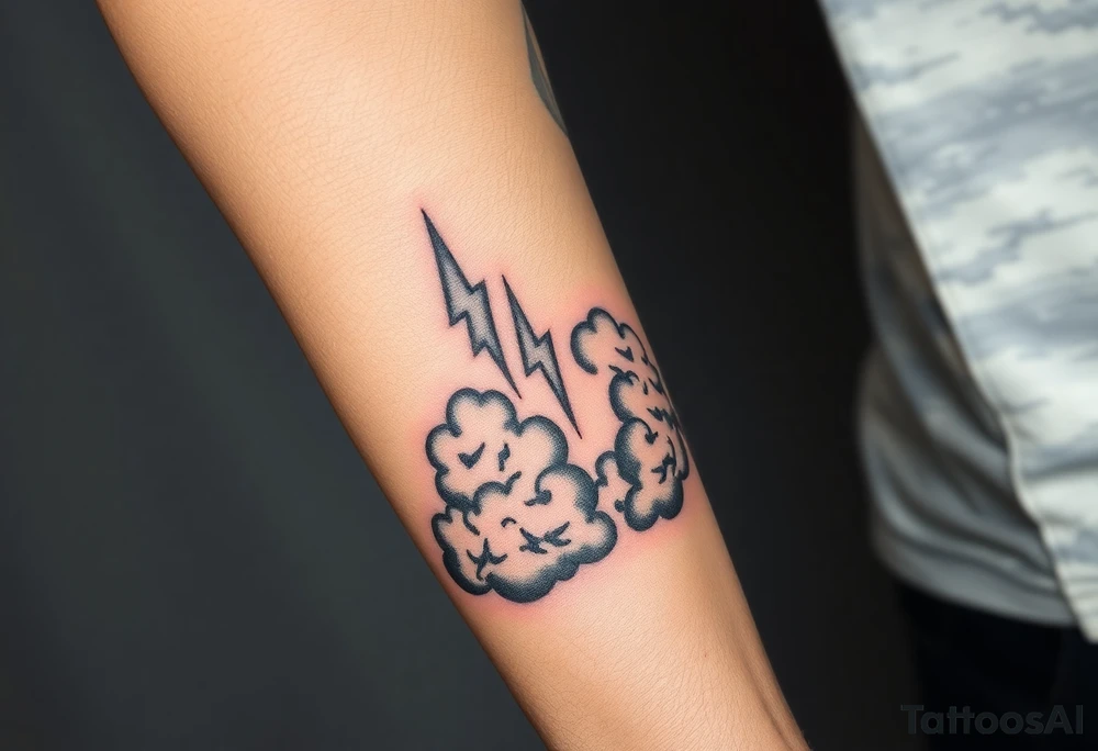 Black dark storm clouds with lightning bolts tattoo idea