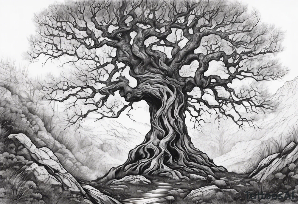 A leafless creepy tree tattoo idea