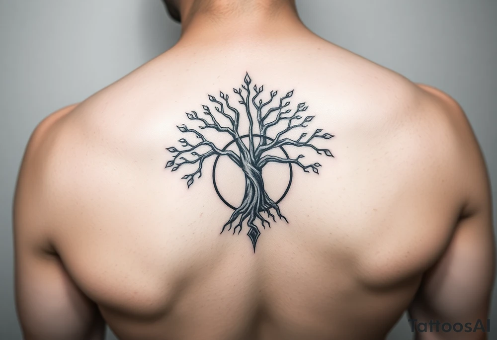 yggadrisl tree of life with circle tattoo idea