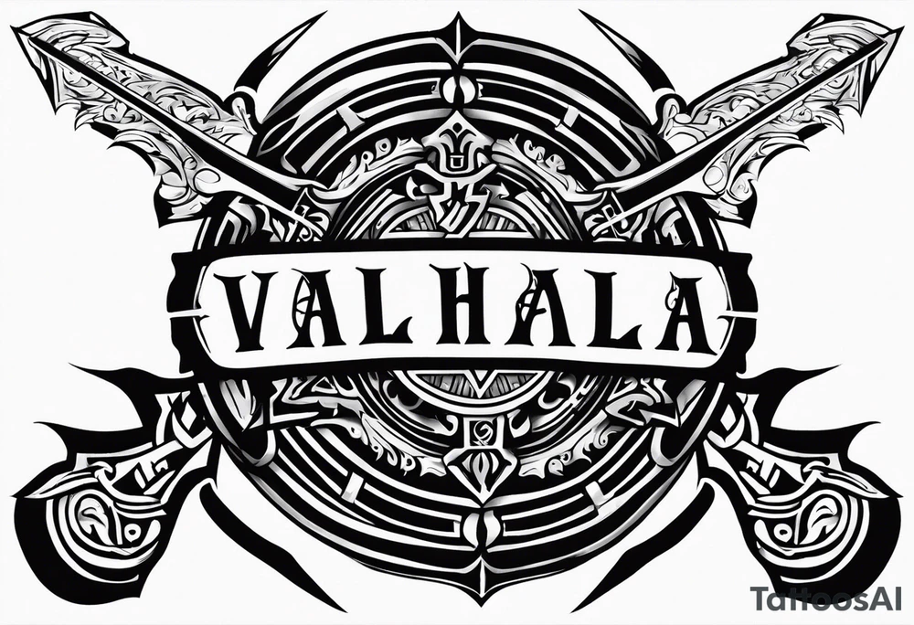 Valhalla round shield fire sword tattoo idea
