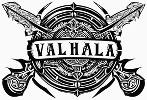 Valhalla round shield fire sword tattoo idea