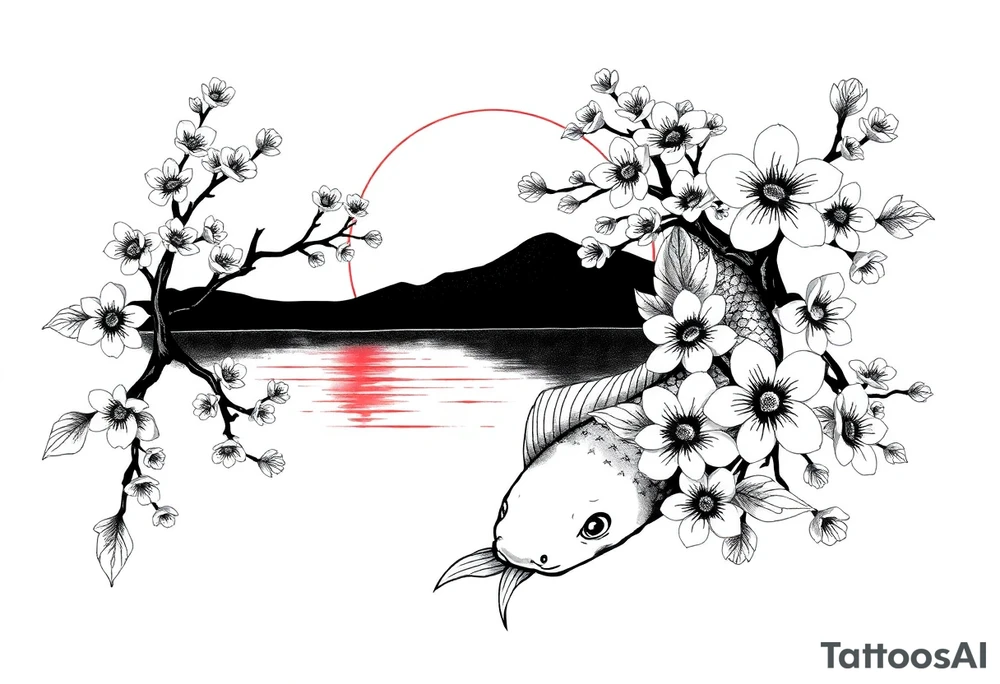 Koi sunset Japan cherry blossoms tattoo idea