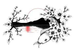 Koi sunset Japan cherry blossoms tattoo idea