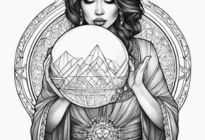 Woman holding orb of divinity overhead tattoo idea